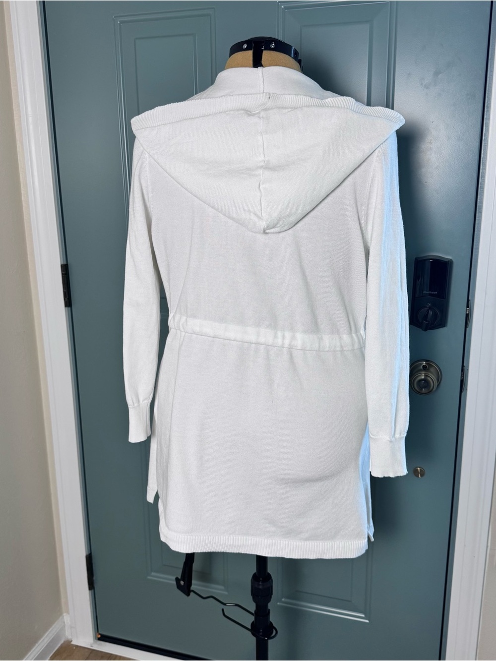 A Love Story Hooded Cardigan PXL White Tie Waist Cozy Lightweight Sweater - Picture 2 of 7
